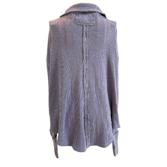 We The Free Distressed V-Neck Collared Waffle Top Heathered Purple Size Large - Picture 4 of 11